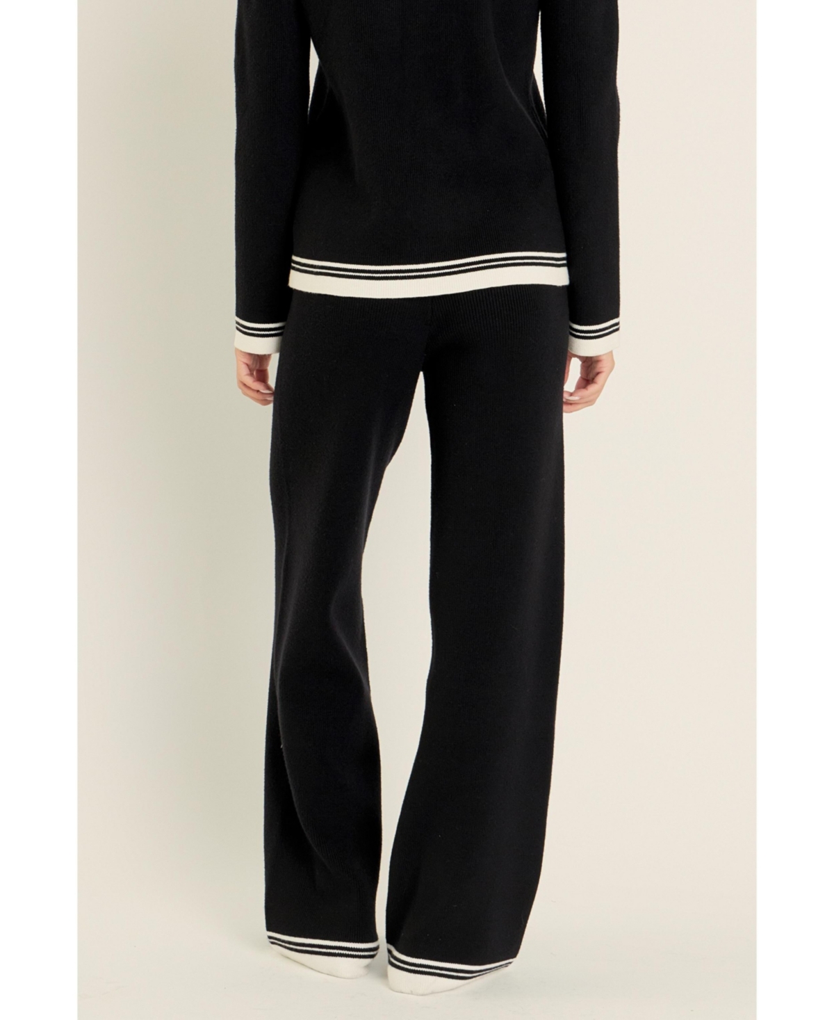 English Factory Women's Contrast Stripe Detail Knit pants -ivory