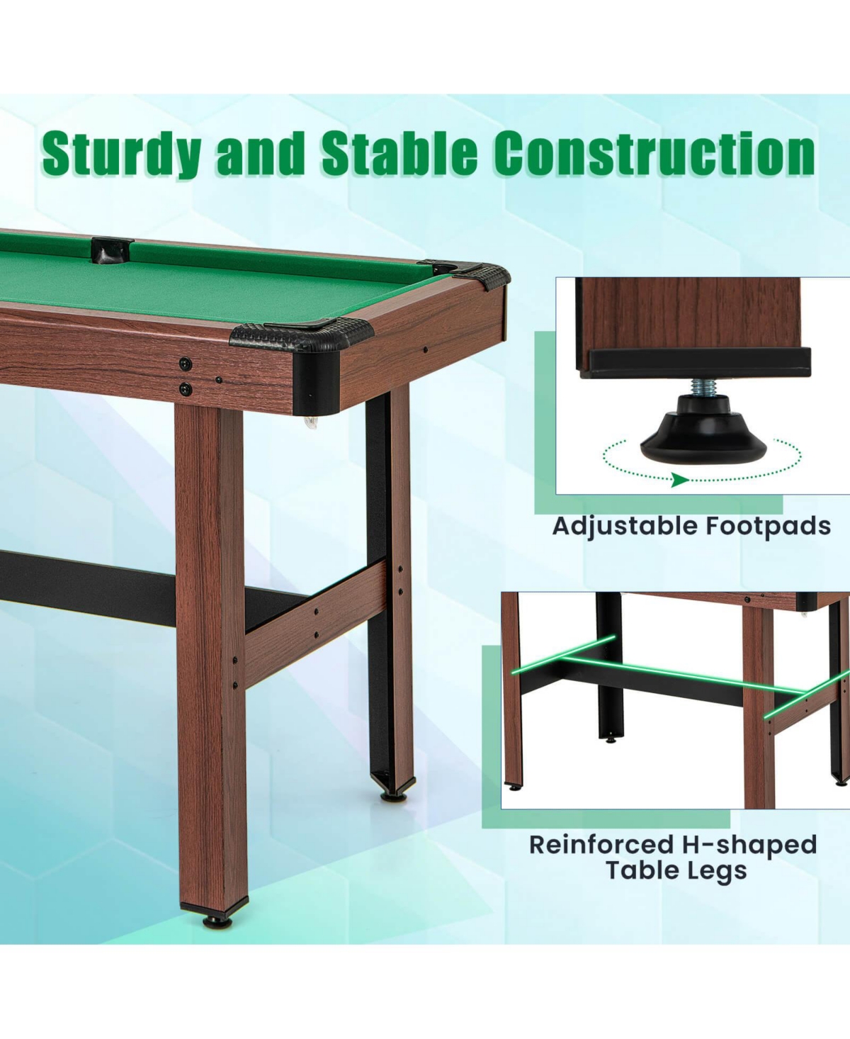 Costway Pool Table for Kids & Adults with Full Set of Balls 2 Cue Sticks 2 Chalks