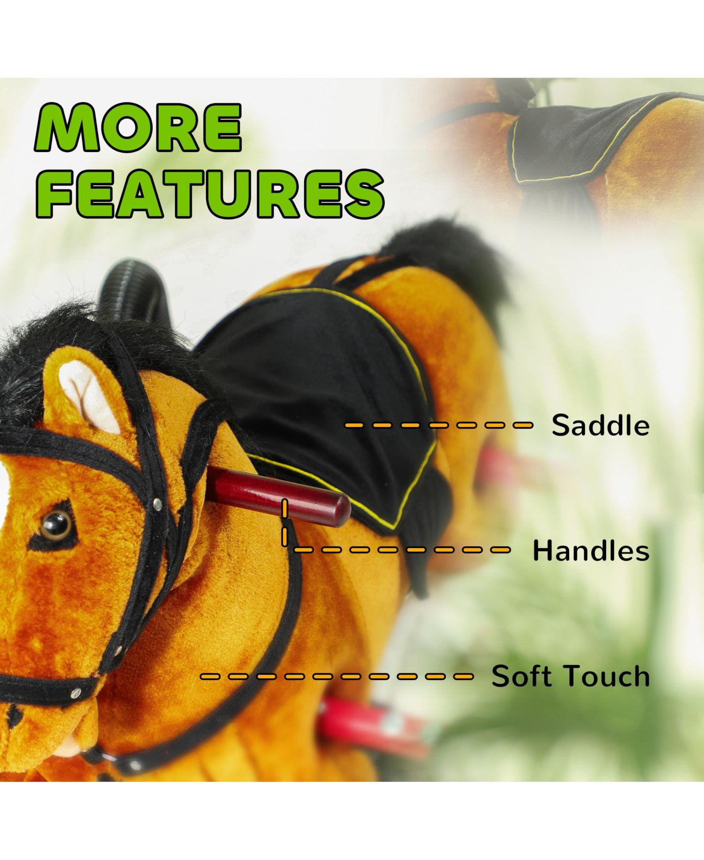 Детская игрушка Qaba Spring Rocking Horse with Saddle and Interactive Neighing Sounds, Up to 132 lbs., Ages 3+, цвет: Коричневый — фото 7