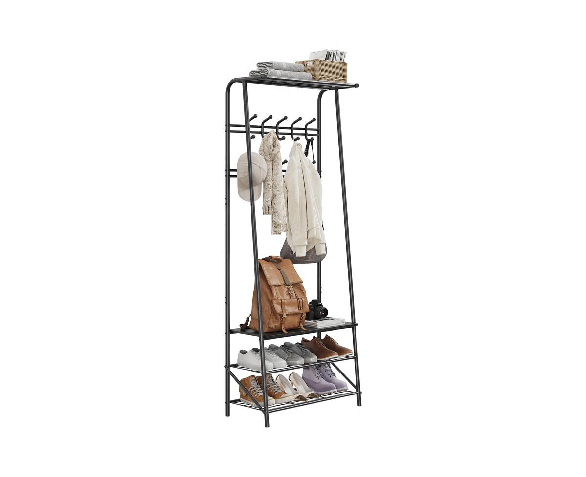 gaomon Coat Rack Shoe Bench with 10 Hooks, Hall Trees Entryway Bench with Storage, Multifunctional Hallway Organizer, Wood Look Accent Furniture with