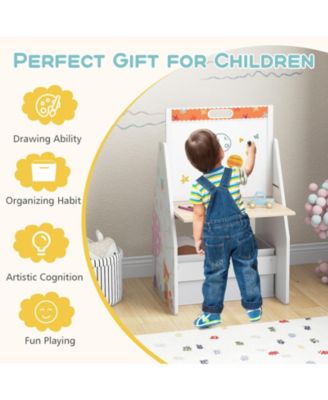 3 in 1 Kids Easel and Play Station Convertible with Chair and Storage Bins