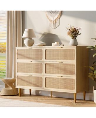 gaomon Rattan 6 Drawer Dresser for Bedroom with Wide Top, Large Double ...