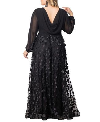 Plus Size Blossoming Beauty Mesh Evening Gown