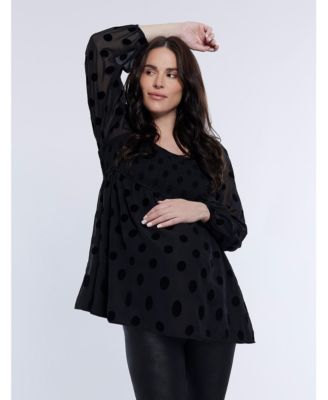 Women's Smocked Square Neck Long Sleeve Babydoll Top - Motherhood