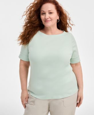 Style & Co - Plus Size Floral-Print Cuffed Vented-Hem Top