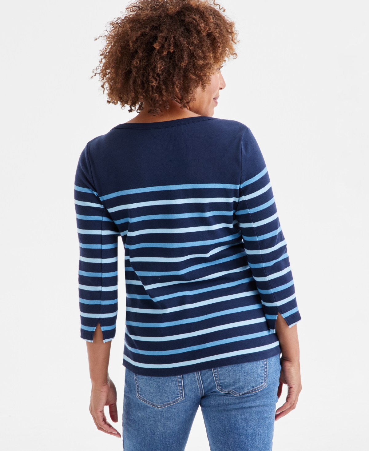 STYLE & CO WOMEN'S STRIPED PIMA COTTON 3/4-SLEEVE TOP, EXCLUSIVELY AT MACY'S 