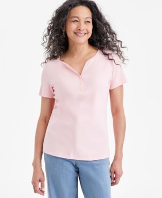Women's Short-Sleeve Cotton Henley Top