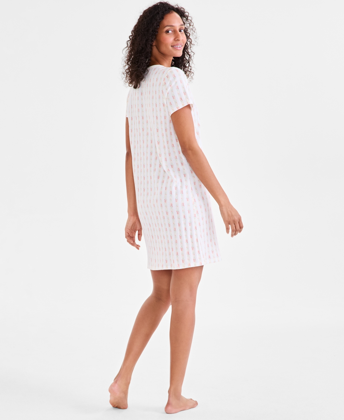 CHARTER CLUB WOMEN'S COTTON PRINTED HENLEY SLEEPSHIRT, CREATED FOR MACY'S 
