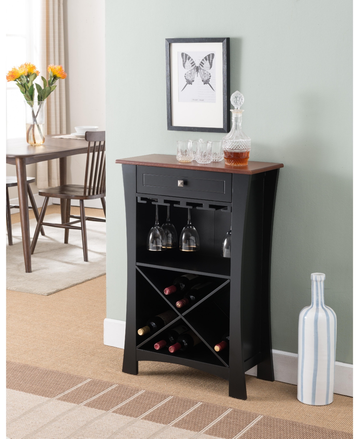 Kings Brand Furniture Kings Brand Hiland Bar Cabinet Wine Storage With Glass Holders & Drawer