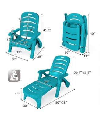 5 Position Adjustable Folding Lounger Chaise Chair on Wheels