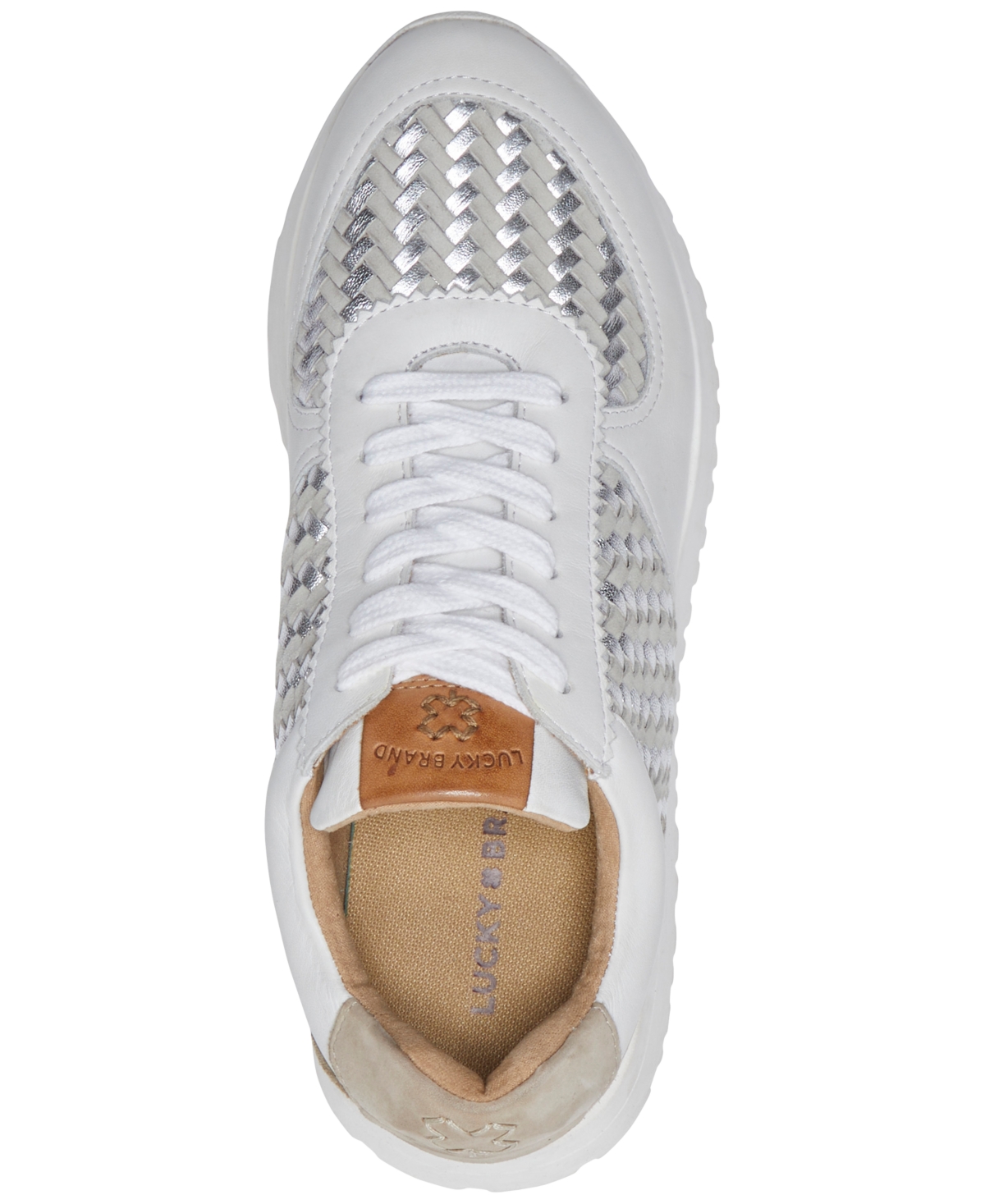 Lucky Brand Women's Deva Woven Knit Lace-up Sneakers In White,silver