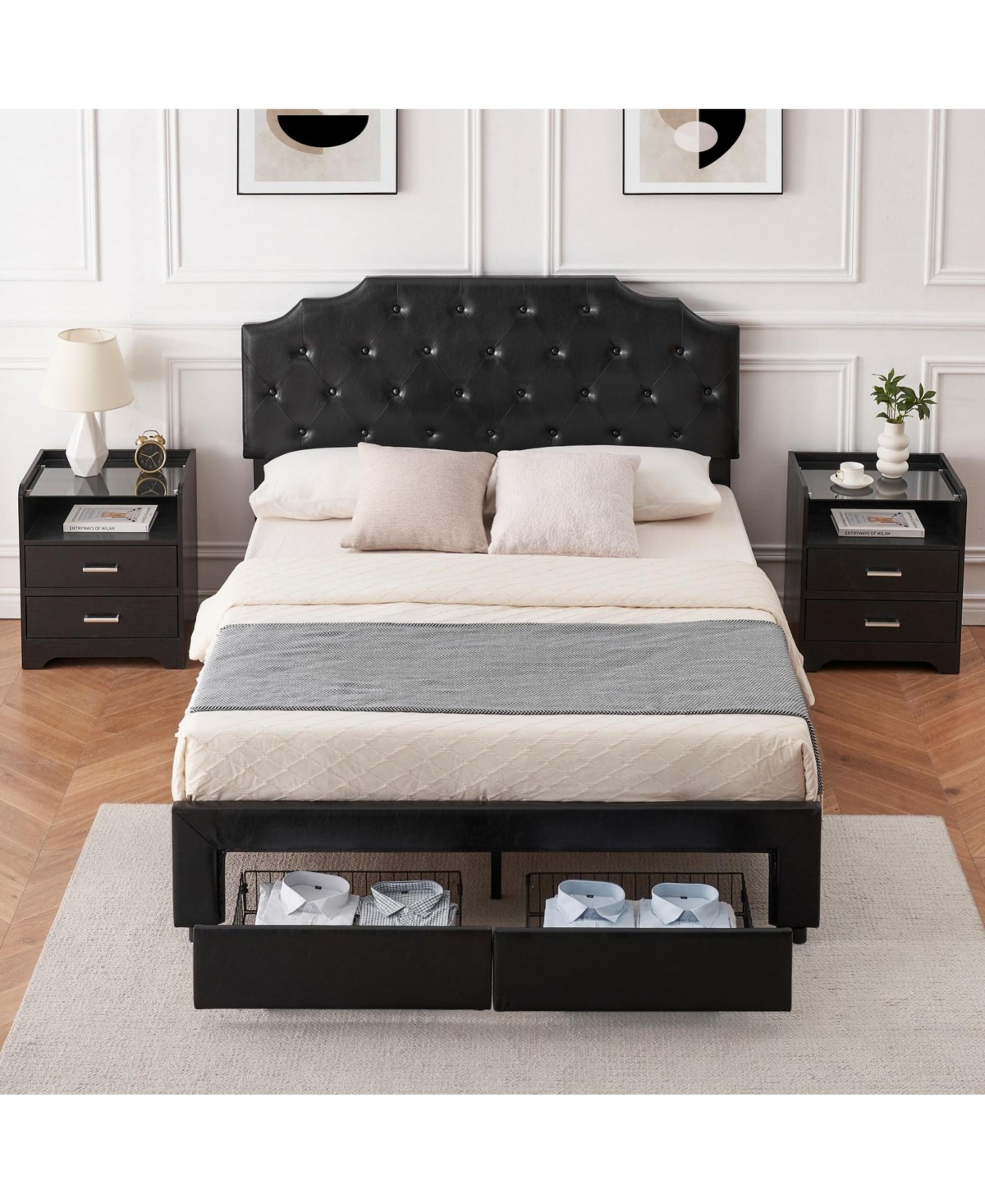 gaomon Size Platform Bed Frame with 2 Storage Drawers