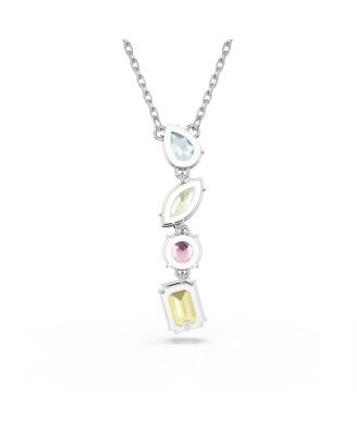 Mixed Cuts Rhodium Plated Gema Y Pendant Necklace