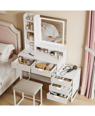 Makeup Vanity Desk with Mirror and Lights, Vanity Table with 5 Drawers