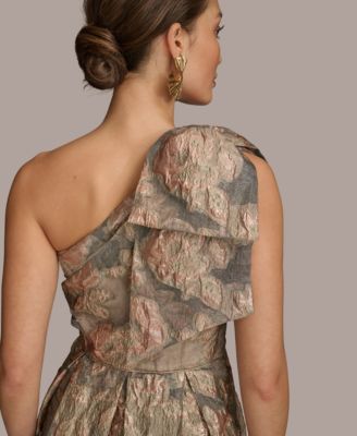 Women's Metallic Jacquard One-shoulder Bow Floral Ball Gown