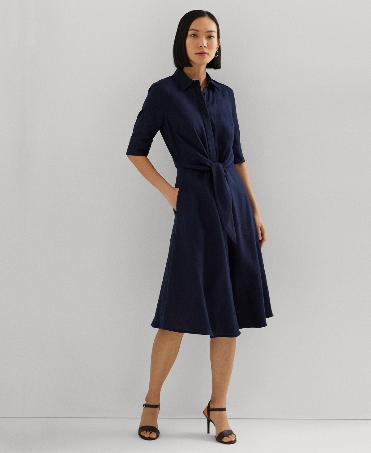 Ralph Lauren Women's Linen Shirtdress, Regular & Petite In Lauren Navy