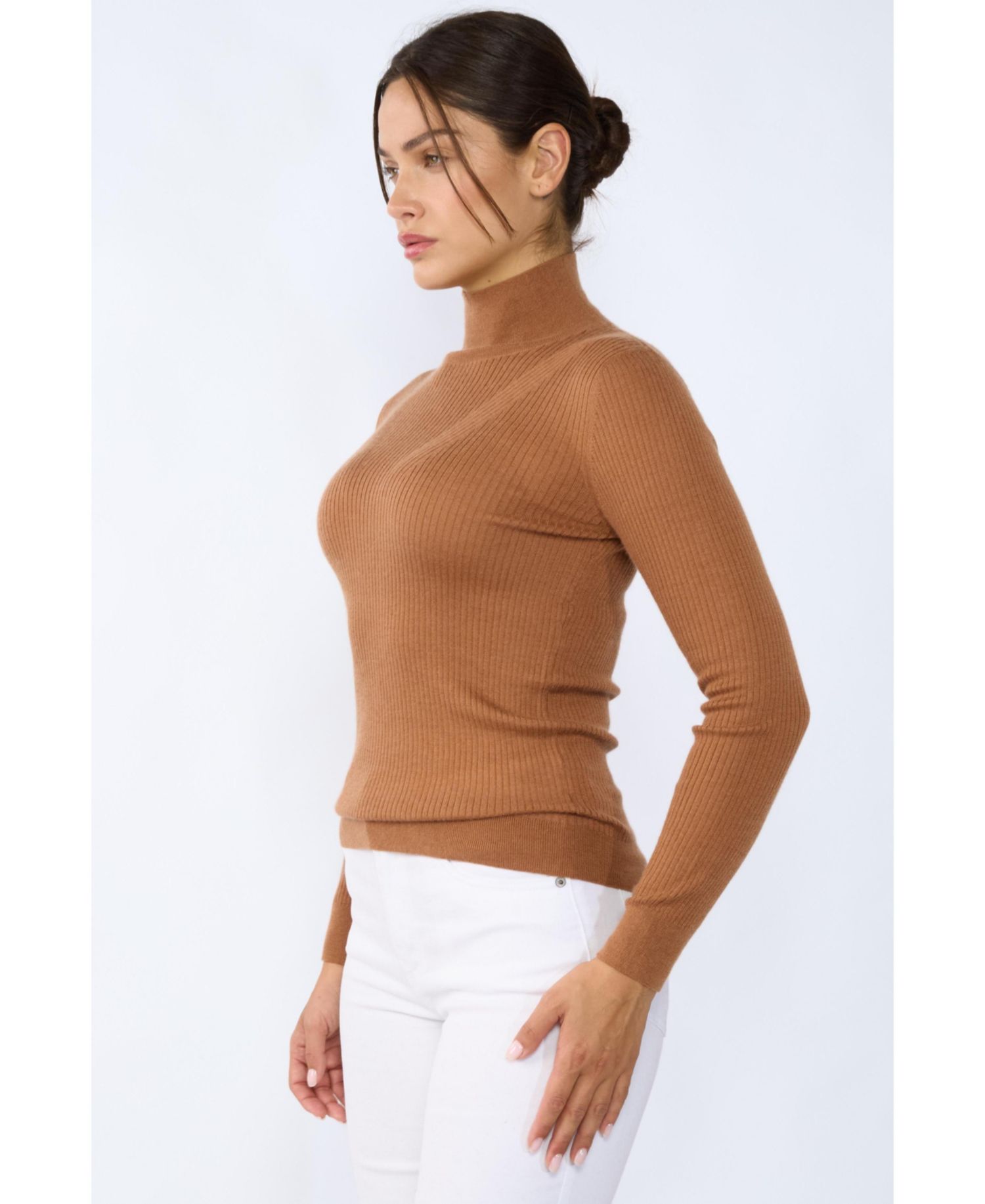 Women's Tissue Weight Cashmere Silk Rib-knit Turtleneck Sweater