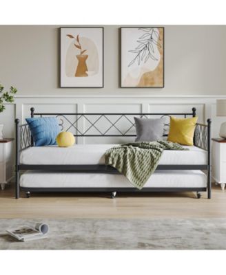 Twin Metal Daybed with Trundle, Premium Steel Slat Support, Space Saving Trundle Sofa Bed for Living Room, Bedroom and Guest Room