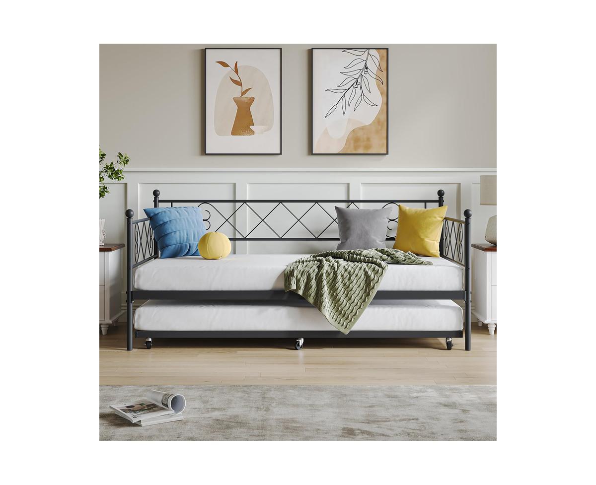 gaomon Twin Metal Daybed with Trundle, Premium Steel Slat Support, Space Saving Trundle Sofa Bed for Living Room