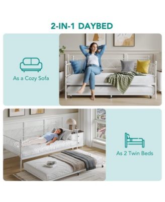 Twin Metal Daybed with Trundle, Premium Steel Slat Support, Space Saving Trundle Sofa Bed for Living Room, Bedroom and Guest Room