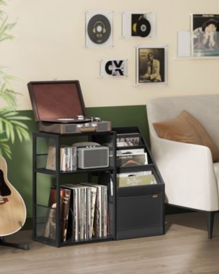 3-Tier Record Player Stand with Vinyl Record Storage for 140 Albums, End Table for Living Room or Bedroom