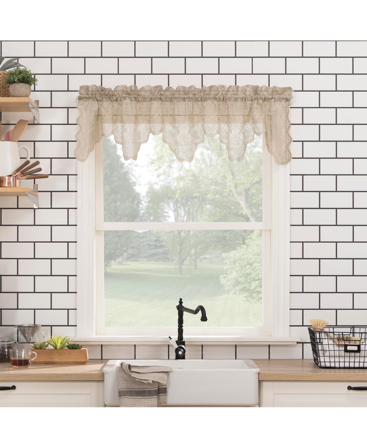 No. 918 Alison Floral Lace Sheer Rod Pocket Kitchen Curtain Valance