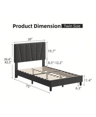 Bed Frame With Headboard,Linen Upholstered Platform Bed With Adjustable Diagonal Channel Tufted Headboard, Mattress Foundation With Strong Wooden Slats, Box Spring Optional