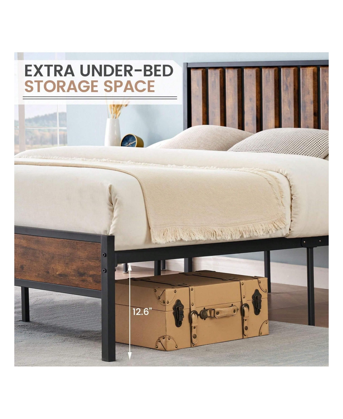 gaomon Bed Frame With Headboard And Footboard, Metal Bed Frame With 14 Heavy Duty Steel Slats, Metal Full Bed Frame, Under-Bed Storage