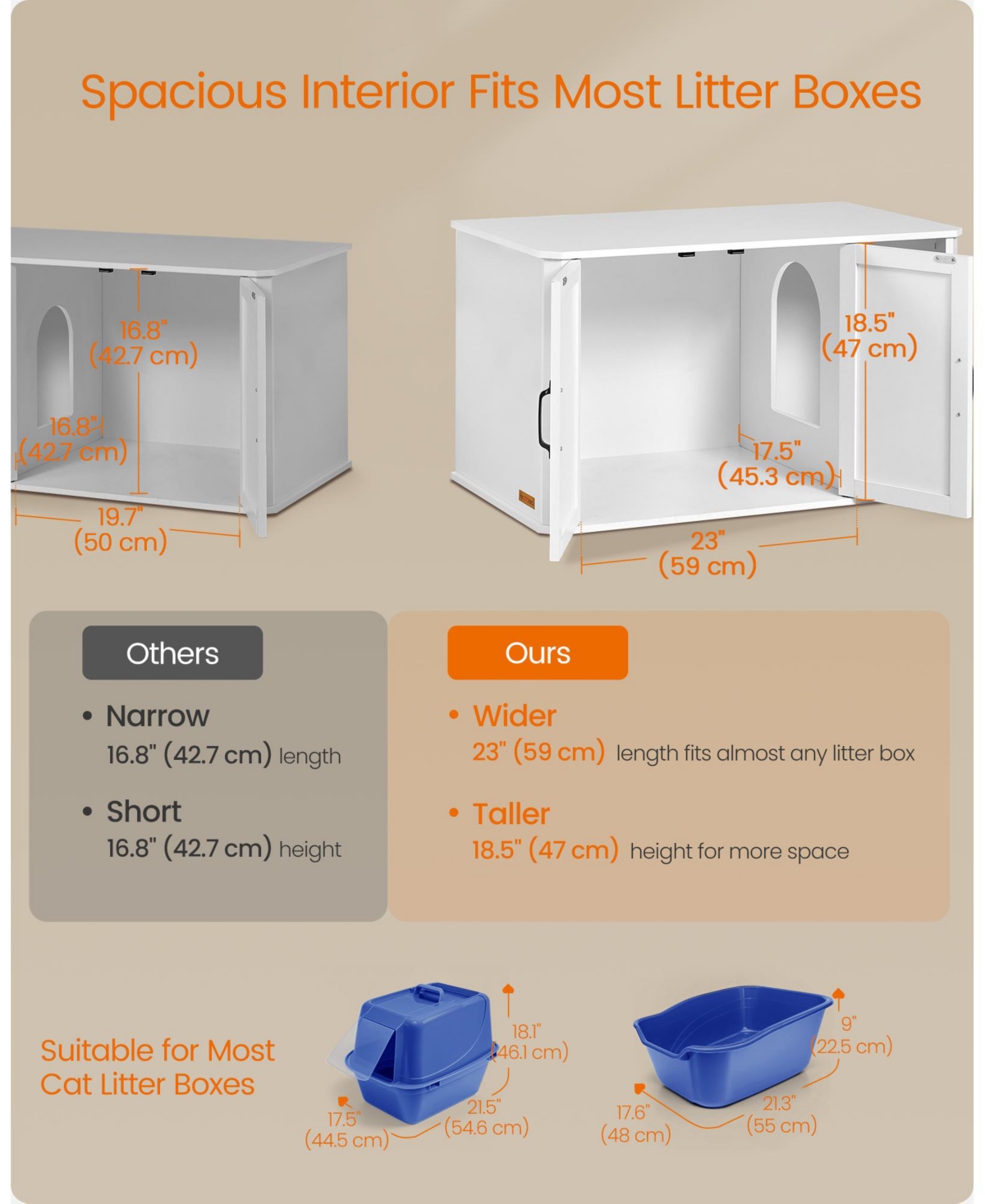 Slickblue Modern Litter Box Enclosure with Front Entry, Hidden Cat Litter Box Furniture