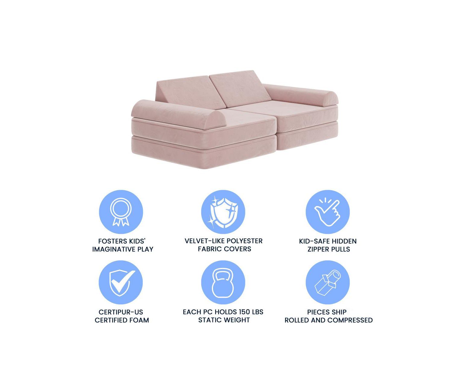 Conner Modular Play Couch For Kids With Convertible 6-Piece Design And Soft Foam Cushions
