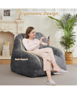 Giant Bean Bag Chair, Faux Fur Stuffed Bean Bag Couch with Filler, Bean Bag Chair for Adults, Big Lazy Sofa Floor Sofa with Handle, Large Living Bean Bag