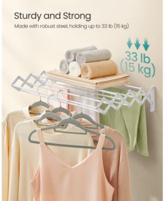 Wall-Mounted Clothes Drying Rack &amp;#x2013; Accordion Design with 9 Staggered Hanging Rods, Expandable &amp; Retractable Steel Rack