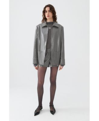 Women's Shirt Collar Faux Leather Jacket