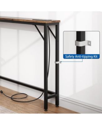 1Pc Built-In Outlets, Narrow Console Table for Small Spaces Slim Console Table