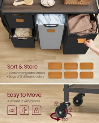 4-Compartment Laundry Hamper, Rolling Laundry Sorter Cart with Shelves &amp; Side Pockets