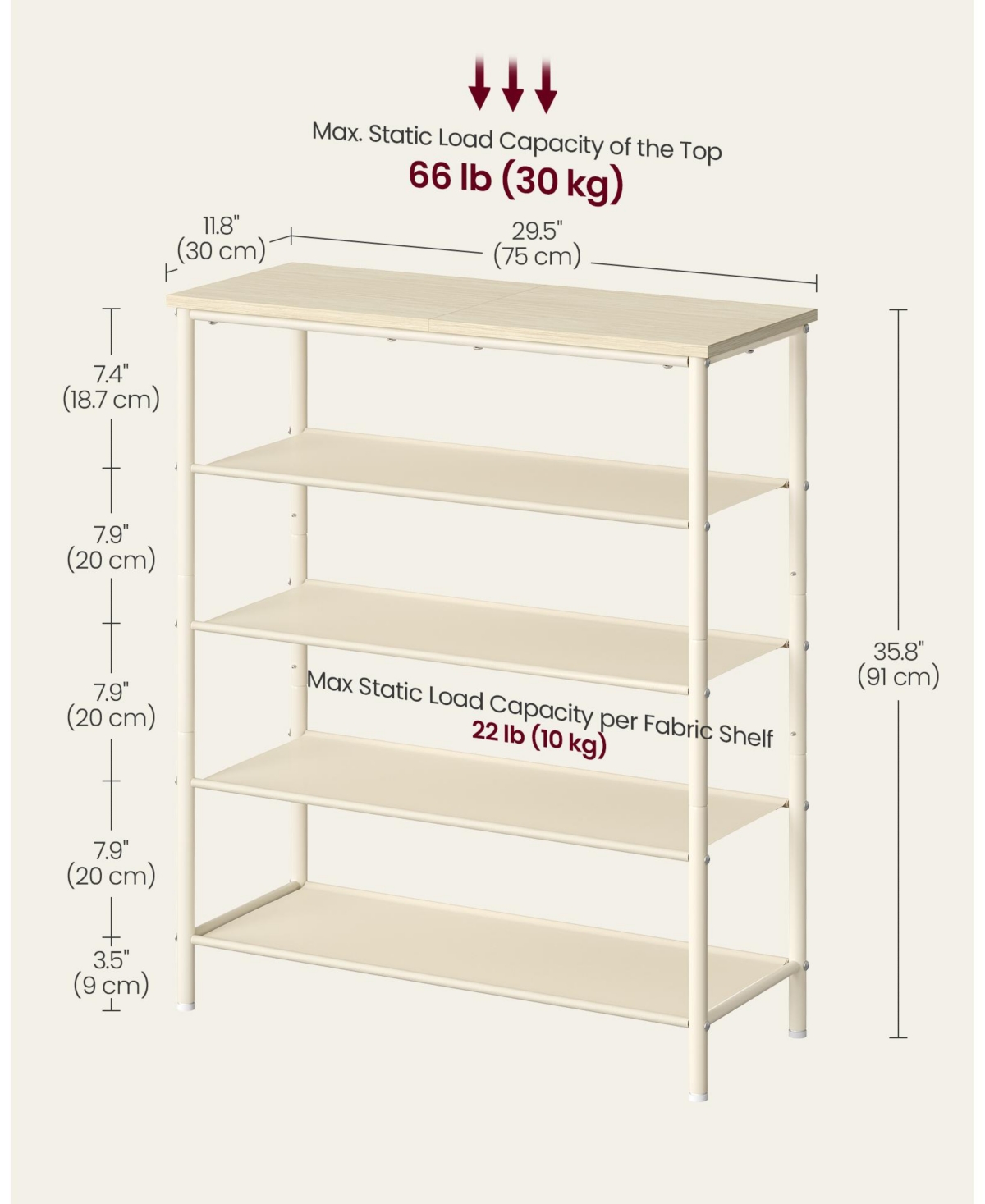 Slickblue Shoe Rack 5 Tier, Narrow Shoe Organizer For Closet Entryway, With 4 Fabric Shelves And Top For Bags