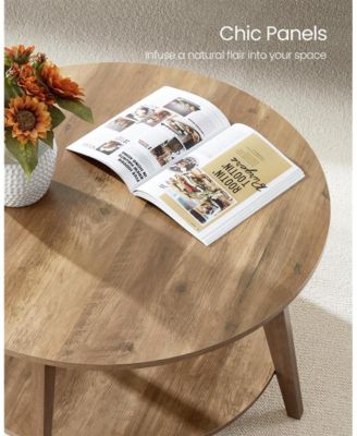 2-Tier Round Coffee Table with Open Storage Shelf for Living Room