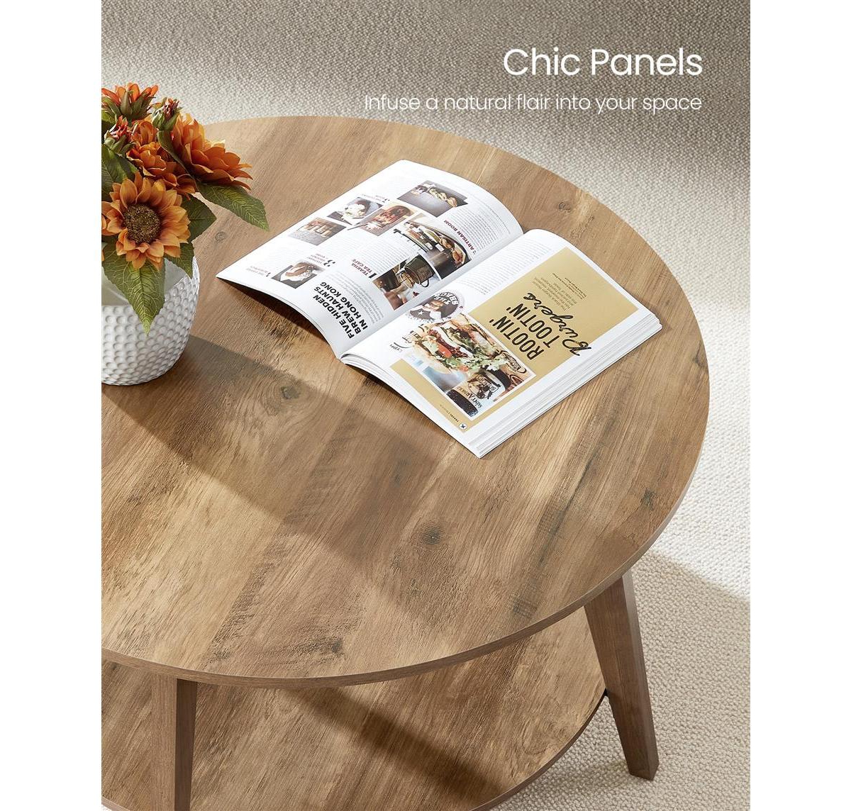 2-Tier Round Coffee Table with Open Storage Shelf for Living Room