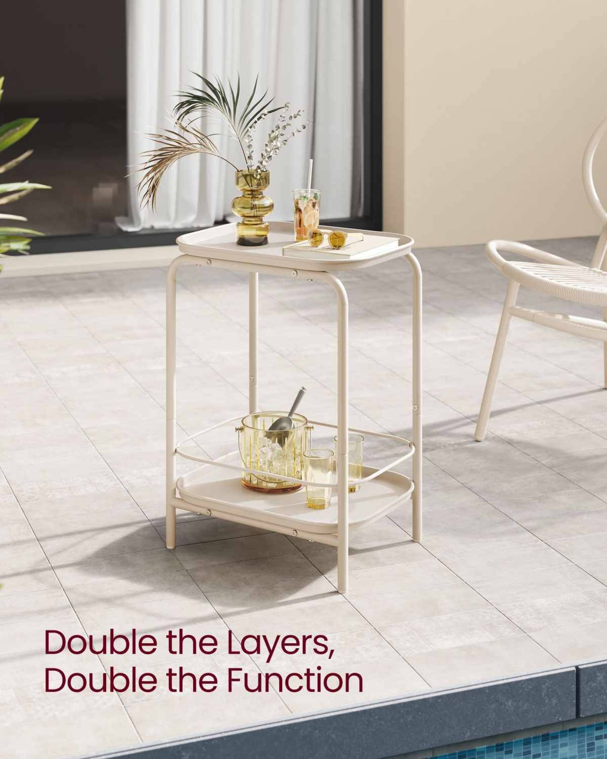 2-Tier Side Table  Outdoor Accent End Table, Metal Coffee Table with Tray Storage, Small Sofa Table, Modern Nightstand for Living Room & Bedroom