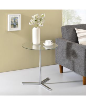 Cinerie Modern Chrome Metal and Clear Tempered Glass Accent Side End Table