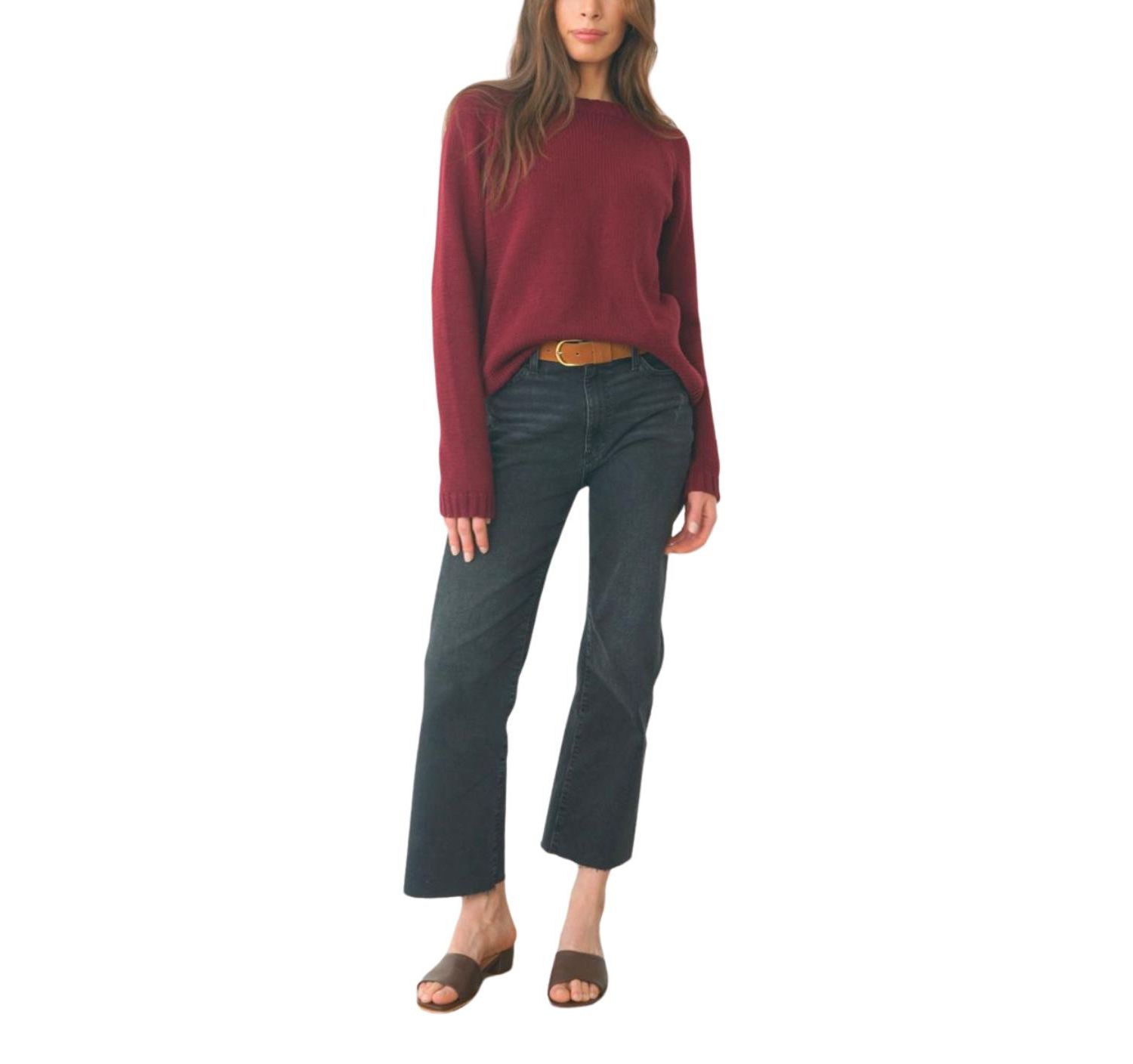 Women's Cotton Sloane Crewneck Pullover Sweater in Burgundy