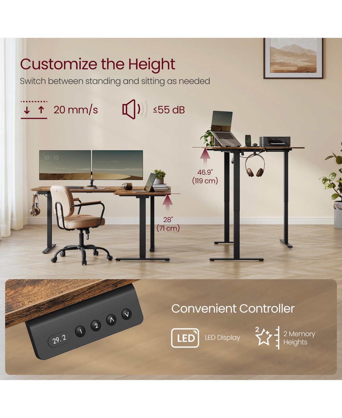 Slickblue L-Shaped Electric Standing Desk – Height Adjustable Corner Desk with Power Outlets, Memory Function, Easy Assembly for Home Office &