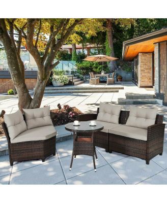 4 Pieces Outdoor Cushioned Rattan Furniture Set