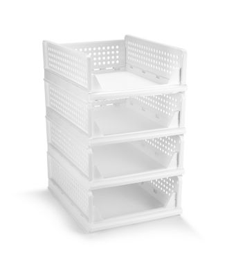 4 Tier Open Front Plastic Stackable Baskets Stand - for closets, bedrooms, bathrooms, or pantries