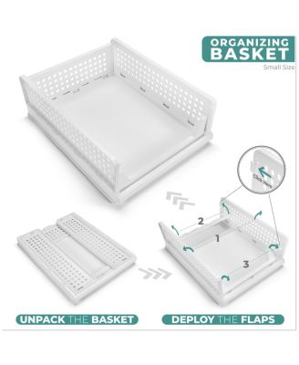 4 Tier Open Front Plastic Stackable Baskets Stand - for closets, bedrooms, bathrooms, or pantries