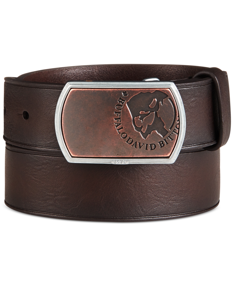 Buffalo David Bitton Logo Plaque Buckle Leather Belt   Accessories