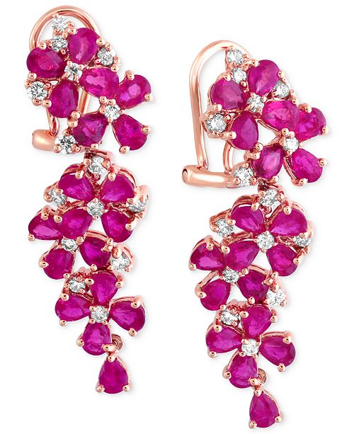 Effy Collection Effy Ruby 7 1 4 Ct T W And Diamond 3 4 Ct T W Earrings In 14k Rose Gold Created For Macy S Reviews Earrings Jewelry Watches Macy S
