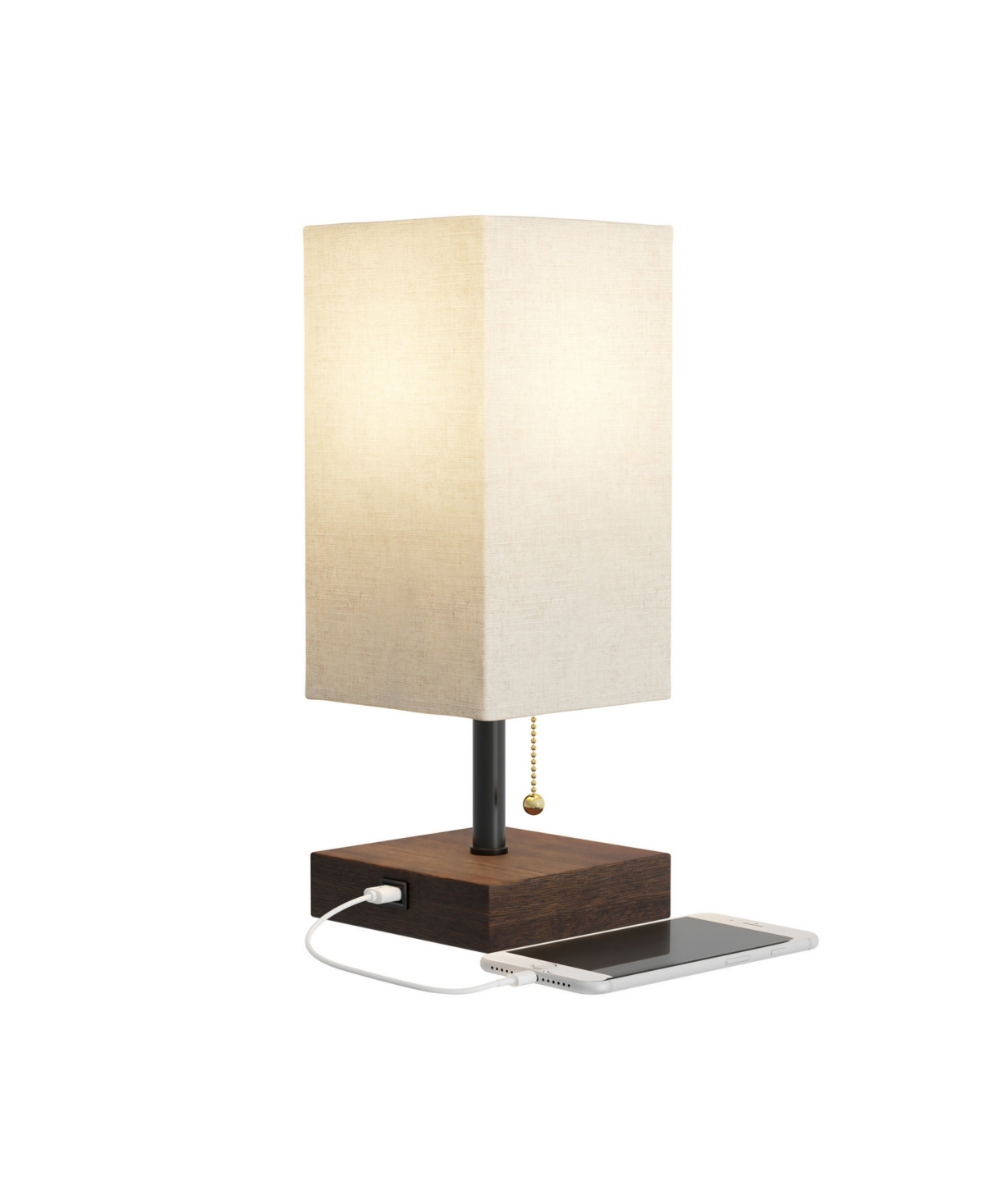Lavish Home 14" Usb Modern Desk Rectangle Desk Lamp In Linen,brown