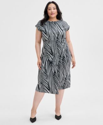I.N.C. International Concepts - Plus Size Printed Faux-Wrap Midi Dress