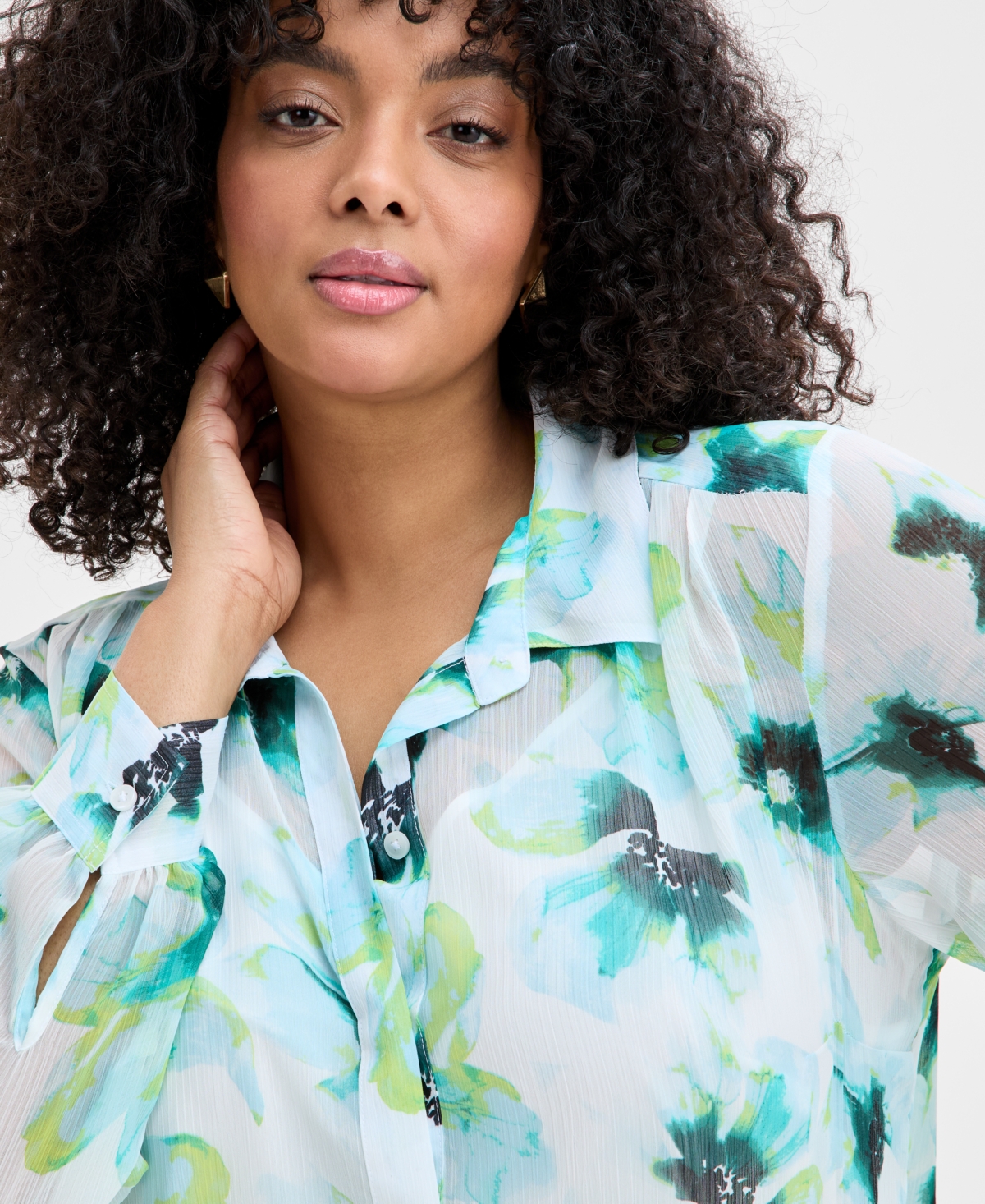 Inc International Concepts Plus Size Floral-print Georgette Tunic Shirt, Exclusively At Macy's In Leah Bloom